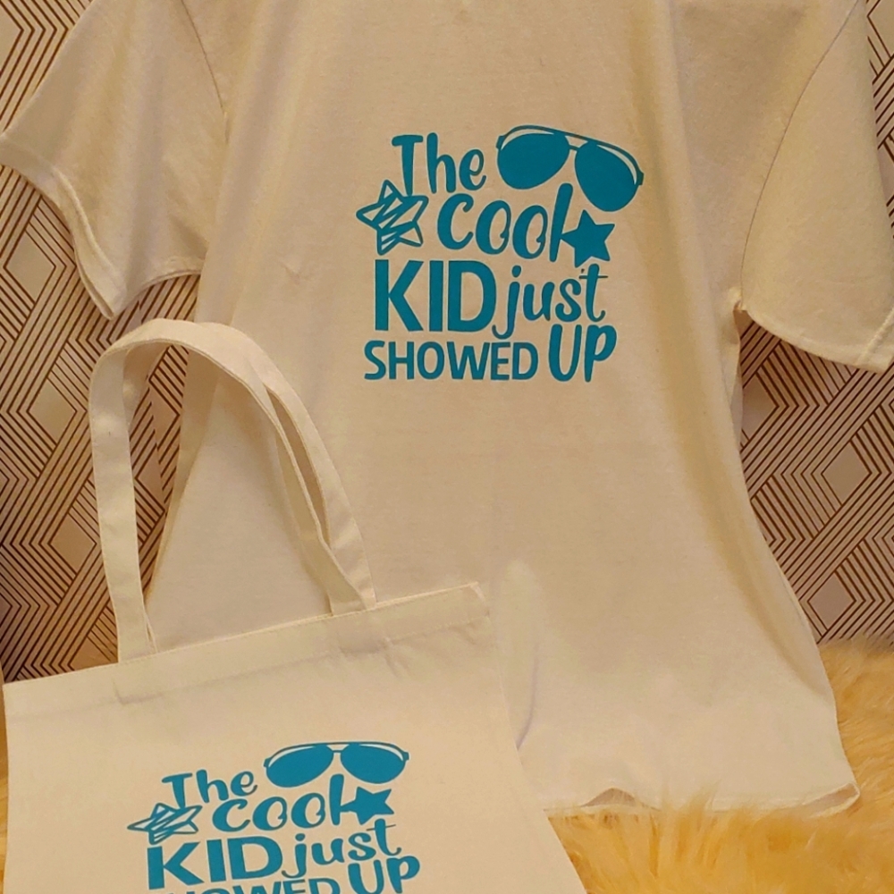 Can Be Made In All Colors.Kids White and Blue T-Shirt and Tote Set